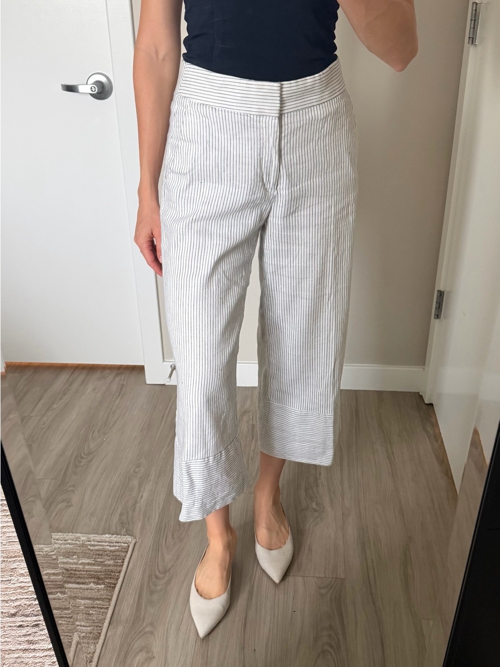 Banana Republic Striped Linen-Blend Wide Crop Pants